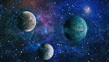 Uzaydaki gezegenler, yıldızlar ve galaksiler uzay keşiflerinin güzelliğini gösteriyor. NASA tarafından döşenmiş elementler