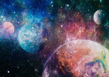 Fütürist soyut alan arkaplanı. Yıldızlı ve nebulalı gece gökyüzü. Bu görüntünün elementleri NASA tarafından desteklenmektedir