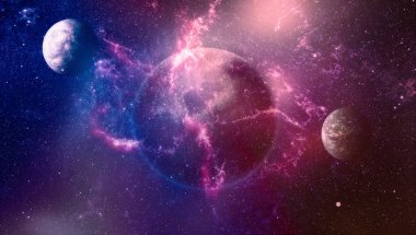 Uzaydaki gezegenler, yıldızlar ve galaksiler uzay keşiflerinin güzelliğini gösteriyor. NASA tarafından döşenmiş elementler