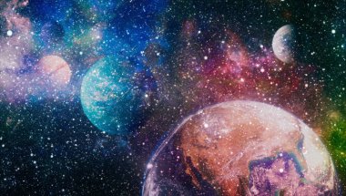 Fütürist soyut alan arkaplanı. Yıldızlı ve nebulalı gece gökyüzü. Bu görüntünün elementleri NASA tarafından desteklenmektedir