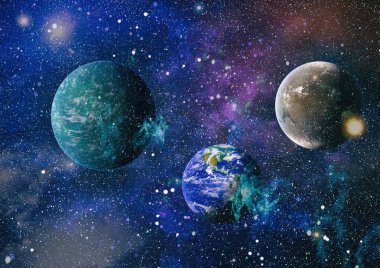 Uzaydaki gezegenler, yıldızlar ve galaksiler uzay keşiflerinin güzelliğini gösteriyor. NASA tarafından döşenmiş elementler