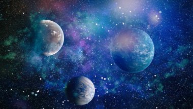 Uzaydaki gezegenler, yıldızlar ve galaksiler uzay keşiflerinin güzelliğini gösteriyor. NASA tarafından döşenmiş elementler