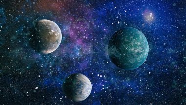 Uzaydaki gezegenler, yıldızlar ve galaksiler uzay keşiflerinin güzelliğini gösteriyor. NASA tarafından döşenmiş elementler