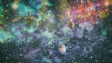 Fütürist soyut alan arkaplanı. Yıldızlı ve nebulalı gece gökyüzü. Bu görüntünün elementleri NASA tarafından desteklenmektedir