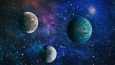 Uzaydaki gezegenler, yıldızlar ve galaksiler uzay keşiflerinin güzelliğini gösteriyor. NASA tarafından döşenmiş elementler