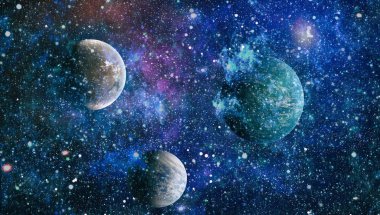 Uzaydaki gezegenler, yıldızlar ve galaksiler uzay keşiflerinin güzelliğini gösteriyor. NASA tarafından döşenmiş elementler