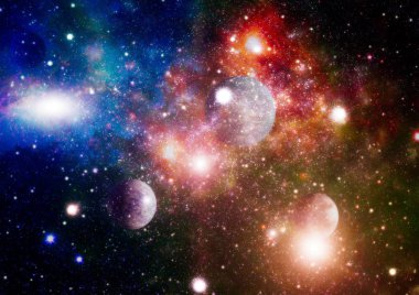 Uzayda ateşli bir patlama. Evrenin soyut çizimi. Bu görüntünün elementleri NASA tarafından desteklenmektedir