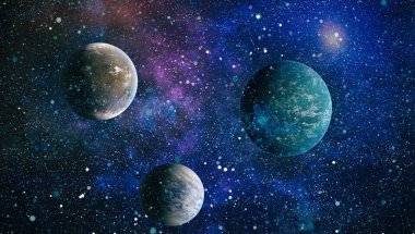 Uzaydaki gezegenler, yıldızlar ve galaksiler uzay keşiflerinin güzelliğini gösteriyor. NASA tarafından döşenmiş elementler