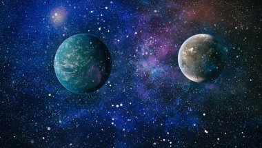 Uzaydaki gezegenler, yıldızlar ve galaksiler uzay keşiflerinin güzelliğini gösteriyor. NASA tarafından döşenmiş elementler