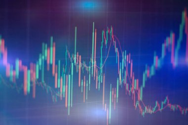 Finansal piyasa durumu dijital arka plan üzerinde gösterilen farklı renkteki parlak grafikler Forex.