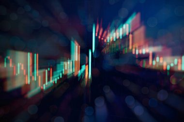 Borsa grafiği öndeki ekranda. Finans ve yatırım konsepti. Seçici odak.