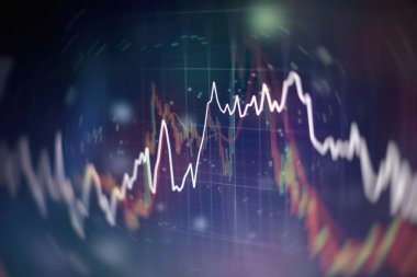 İş başarısı ve büyüme kavramı. Dijital ekran üzerindeki pazar grafiği. Eski pazar, altın pazarı ve ham petrol pazarı