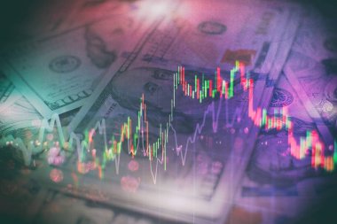 İş başarısı ve büyüme kavramı. Dijital ekran üzerindeki pazar grafiği. Eski pazar, altın pazarı ve ham petrol pazarı