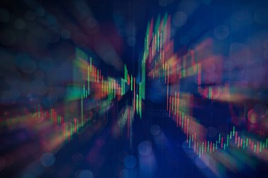 degrade mavi renk arka plan üzerinde çizgi grafik ve stok numaraları ile mali mum grafiği