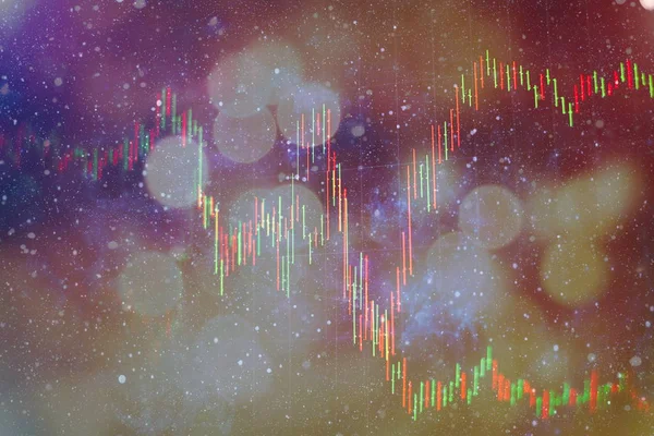 Finanz Kerzenständer Diagramm Mit Liniendiagramm Und Aktiennummern Auf Blauem Hintergrund — Stockfoto
