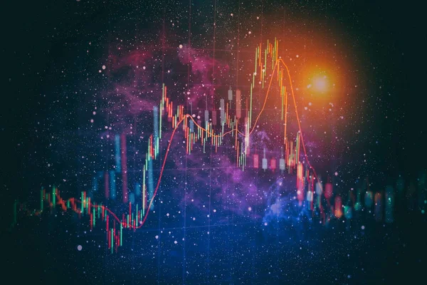 Finansiella Ljusstake Diagram Med Diagram Och Lager Radnummer Gradient Blå — Stockfoto