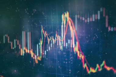 İş başarısı ve büyüme kavramı. Dijital ekran üzerindeki pazar grafiği. Eski pazar, altın pazarı ve ham petrol pazarı .