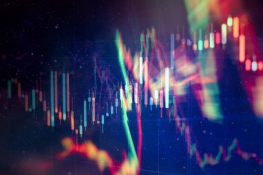 İş başarısı ve büyüme kavramı. Dijital ekran üzerindeki pazar grafiği. Eski pazar, altın pazarı ve ham petrol pazarı .