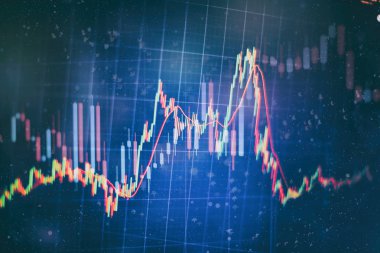 İş başarısı ve büyüme kavramı. Dijital ekran üzerindeki pazar grafiği. Eski pazar, altın pazarı ve ham petrol pazarı .