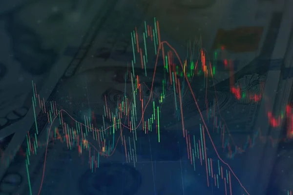 Technikai Grafikon Mutató Piros Zöld Gyertyatartó Chart Kék Téma Képernyőn — Stock Fotó
