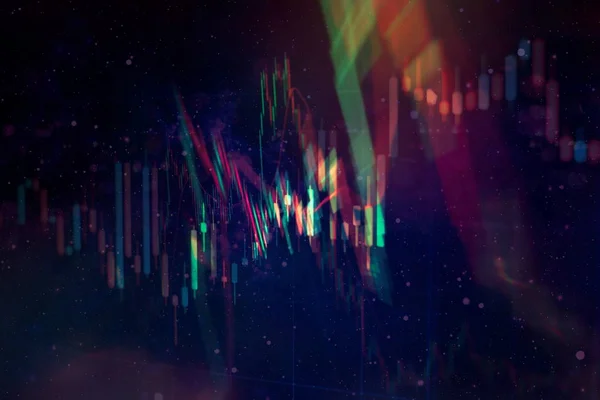 Wykres Cen Technicznych Wskaźnik Czerwony Zielony Świecznik Wykres Niebieskim Ekranie — Zdjęcie stockowe