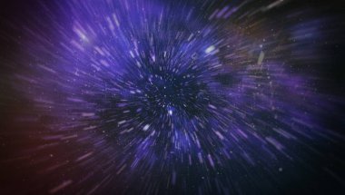 Mavi yıldız yolundaki warp veya hiperuzay hareketinin soyut özelliği.