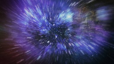 Mavi yıldız yolundaki warp veya hiperuzay hareketinin soyut özelliği.