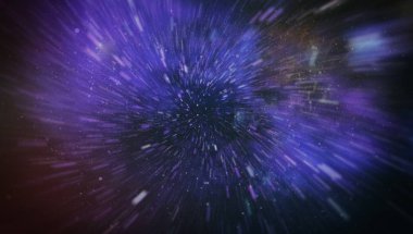 Mavi yıldız yolundaki warp veya hiperuzay hareketinin soyut özelliği.