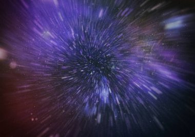 Mavi yıldız yolundaki warp veya hiperuzay hareketinin soyut özelliği.