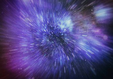 Mavi yıldız yolundaki warp veya hiperuzay hareketinin soyut özelliği.