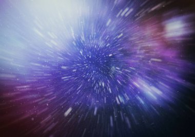 Mavi yıldız yolundaki warp veya hiperuzay hareketinin soyut özelliği.