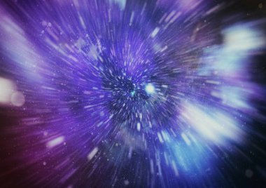 Mavi yıldız yolundaki warp veya hiperuzay hareketinin soyut özelliği.