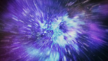 Patlayan ve movemen genişletilmesi. Solucan deliği yıldızlararası yolculuk galaksiler ve yıldızlar ile mavi bir güç alanı ile döngü animasyon