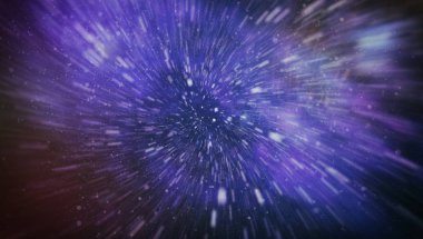 Patlayan ve movemen genişletilmesi. Solucan deliği yıldızlararası yolculuk galaksiler ve yıldızlar ile mavi bir güç alanı ile döngü animasyon