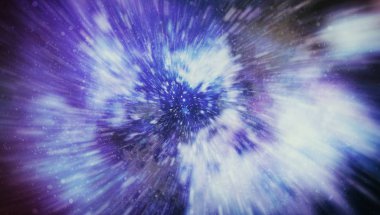 Patlayan ve movemen genişletilmesi. Solucan deliği yıldızlararası yolculuk galaksiler ve yıldızlar ile mavi bir güç alanı ile döngü animasyon