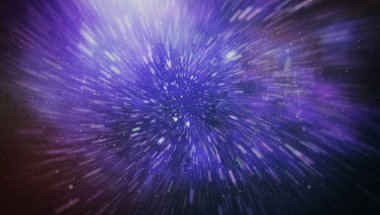 Patlayan ve movemen genişletilmesi. Solucan deliği yıldızlararası yolculuk galaksiler ve yıldızlar ile mavi bir güç alanı ile döngü animasyon