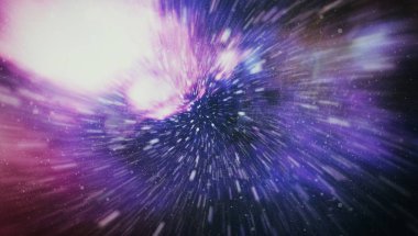 Patlayan ve movemen genişletilmesi. Solucan deliği yıldızlararası yolculuk galaksiler ve yıldızlar ile mavi bir güç alanı ile döngü animasyon