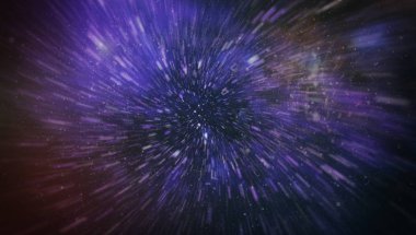 Patlayan ve movemen genişletilmesi. Solucan deliği yıldızlararası yolculuk galaksiler ve yıldızlar ile mavi bir güç alanı ile döngü animasyon