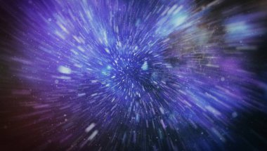 Patlayan ve movemen genişletilmesi. Solucan deliği yıldızlararası yolculuk galaksiler ve yıldızlar ile mavi bir güç alanı ile döngü animasyon