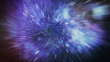 Patlayan ve movemen genişletilmesi. Solucan deliği yıldızlararası yolculuk galaksiler ve yıldızlar ile mavi bir güç alanı ile döngü animasyon