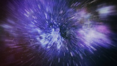 Patlayan ve movemen genişletilmesi. Solucan deliği yıldızlararası yolculuk galaksiler ve yıldızlar ile mavi bir güç alanı ile döngü animasyon