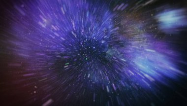 Patlayan ve movemen genişletilmesi. Solucan deliği yıldızlararası yolculuk galaksiler ve yıldızlar ile mavi bir güç alanı ile döngü animasyon