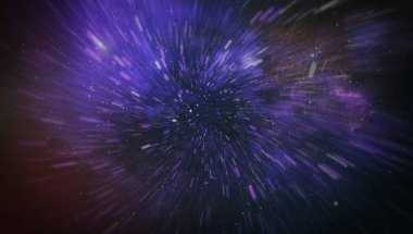 Patlayan ve movemen genişletilmesi. Solucan deliği yıldızlararası yolculuk galaksiler ve yıldızlar ile mavi bir güç alanı ile döngü animasyon