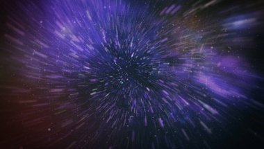 Patlayan ve movemen genişletilmesi. Solucan deliği yıldızlararası yolculuk galaksiler ve yıldızlar ile mavi bir güç alanı ile döngü animasyon