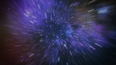 Patlayan ve movemen genişletilmesi. Solucan deliği yıldızlararası yolculuk galaksiler ve yıldızlar ile mavi bir güç alanı ile döngü animasyon