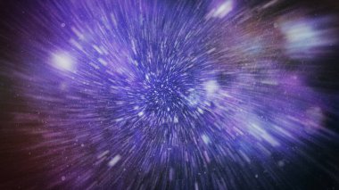 Patlayan ve movemen genişletilmesi. Solucan deliği yıldızlararası yolculuk galaksiler ve yıldızlar ile mavi bir güç alanı ile döngü animasyon