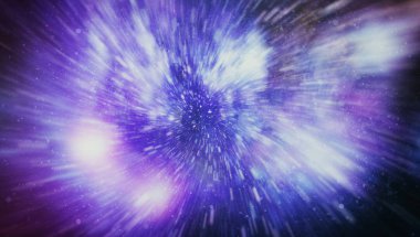 Patlayan ve movemen genişletilmesi. Solucan deliği yıldızlararası yolculuk galaksiler ve yıldızlar ile mavi bir güç alanı ile döngü animasyon