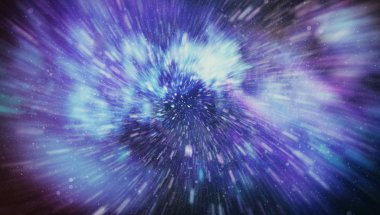 Patlayan ve movemen genişletilmesi. Solucan deliği yıldızlararası yolculuk galaksiler ve yıldızlar ile mavi bir güç alanı ile döngü animasyon