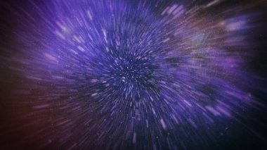 Patlayan ve movemen genişletilmesi. Solucan deliği yıldızlararası yolculuk galaksiler ve yıldızlar ile mavi bir güç alanı ile döngü animasyon