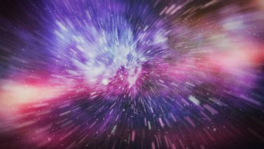 Patlayan ve movemen genişletilmesi. Solucan deliği yıldızlararası yolculuk galaksiler ve yıldızlar ile mavi bir güç alanı ile döngü animasyon